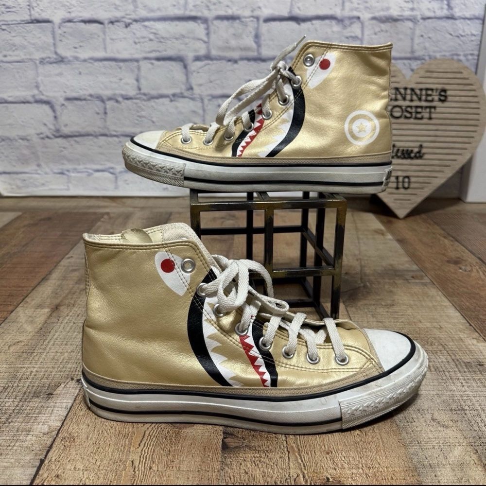 Bape Shark Apesta Hi A Bathing Ape Sneakers Gold US Men’s 9